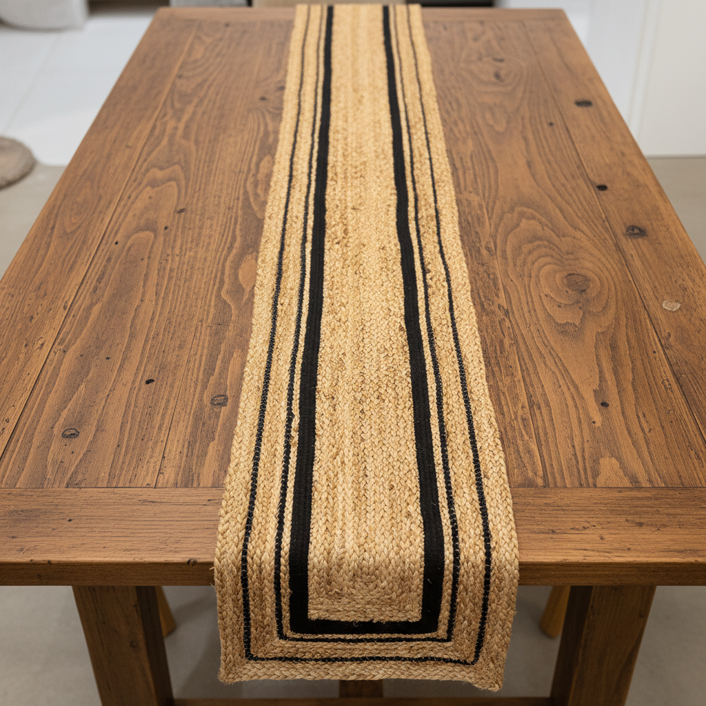 Jute Table Runner | Beige and Black| 73x13.7 inches