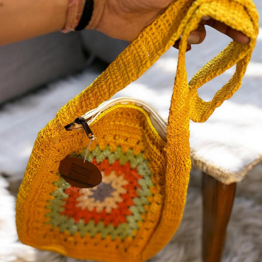 Handwoven Crochet Shoulder Bag | Yellow | 10 inch