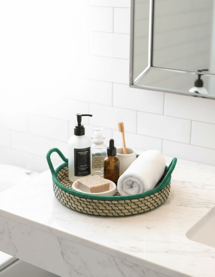 Handwoven Natural Fiber Green Tray- 10"