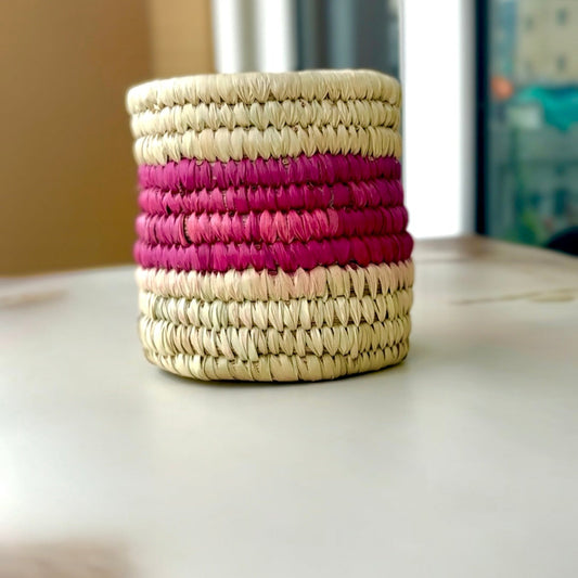 Sabai Grass Small Basket | Pink and Beige | 4x4 inches