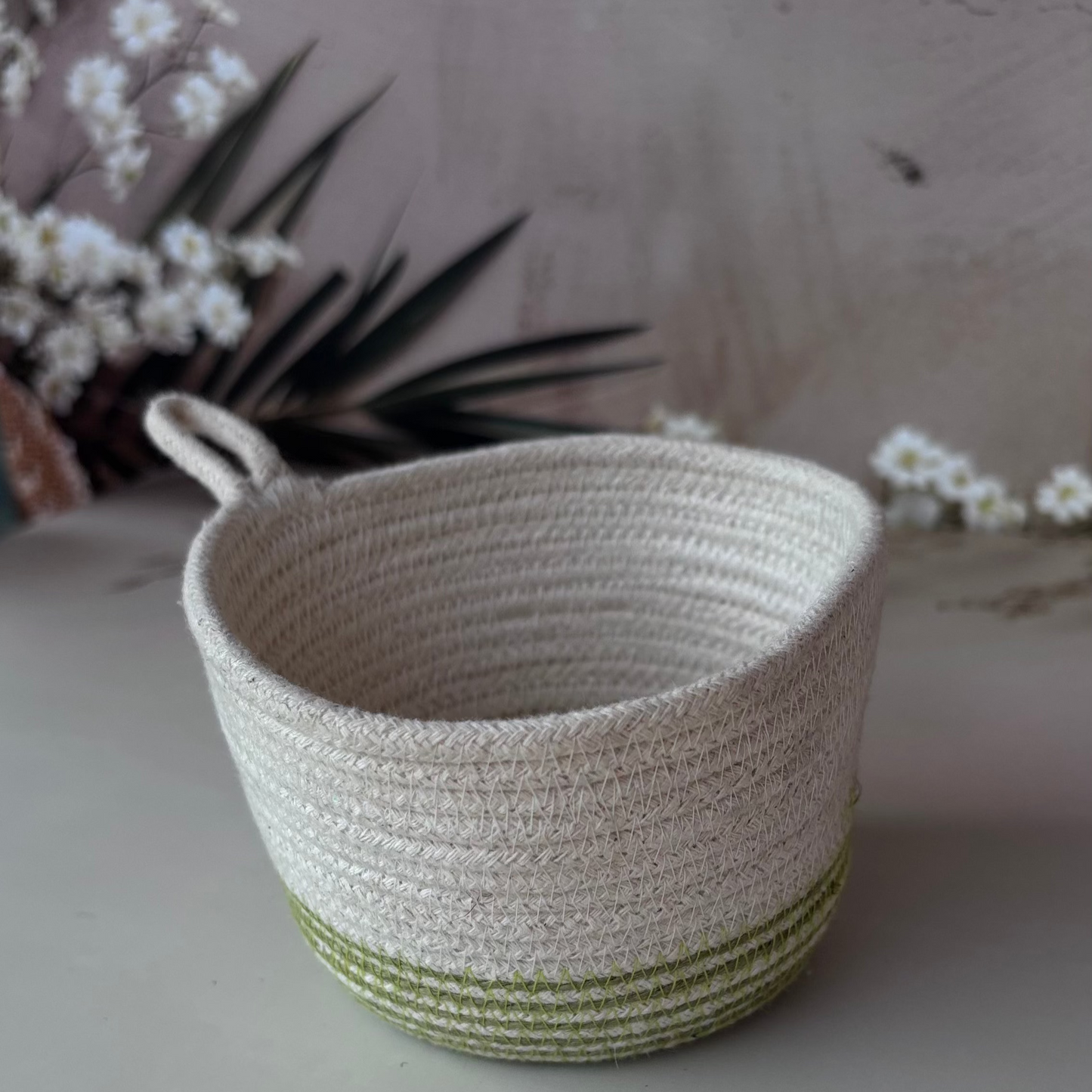 Cotton Rope Green and Yellow Planter- Set of 2