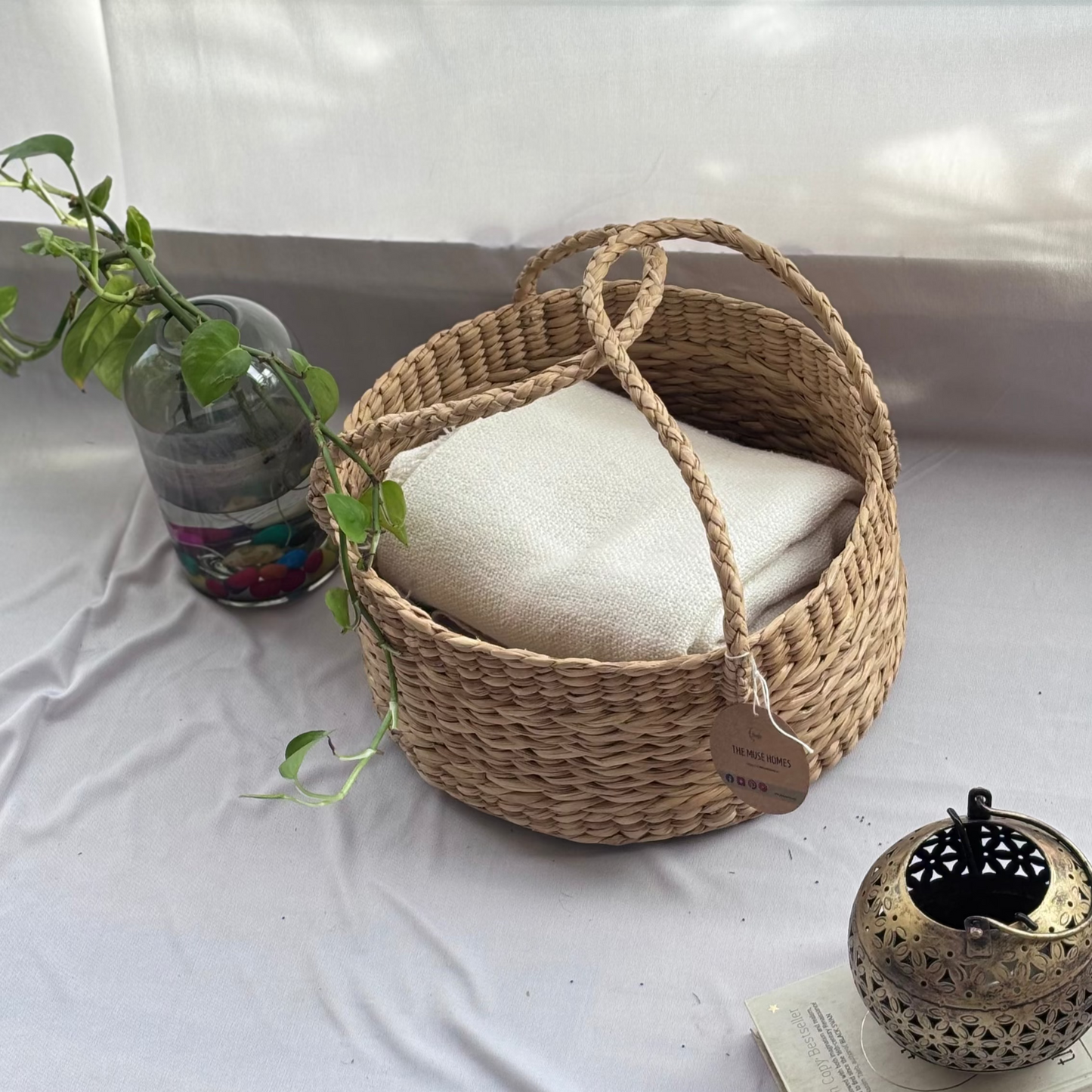 Seagrass Sage Round Basket- 12"