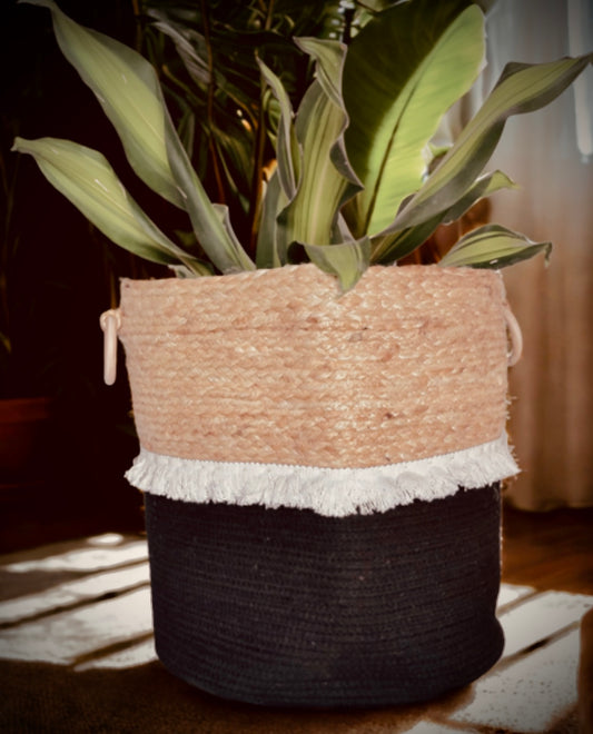 Cotton Rope Midway Basket | Black and Beige | 14 inches