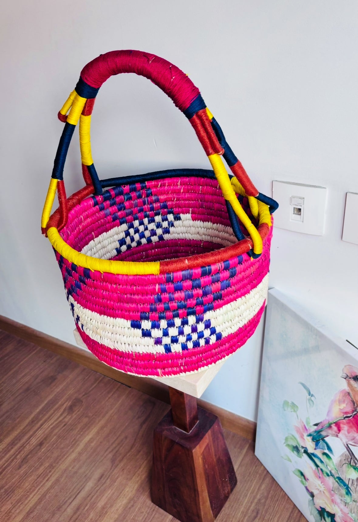 Natural Fiber Multicolor Basket- 12"