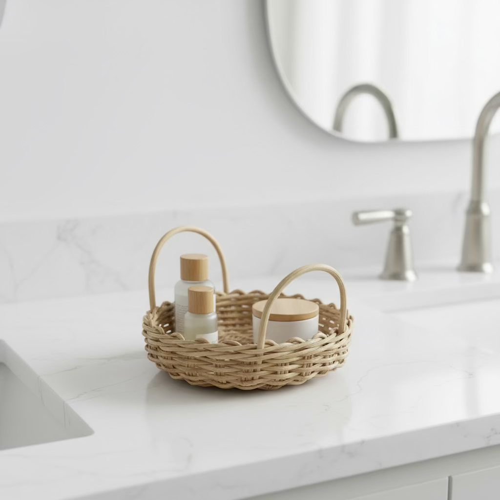 Cane Round Tray with Handle- 6"