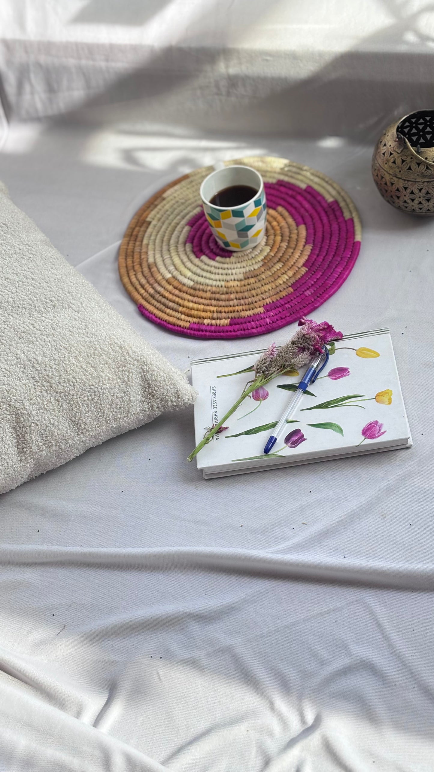 Handcrafted Natural Fiber Pink Placemat-8"