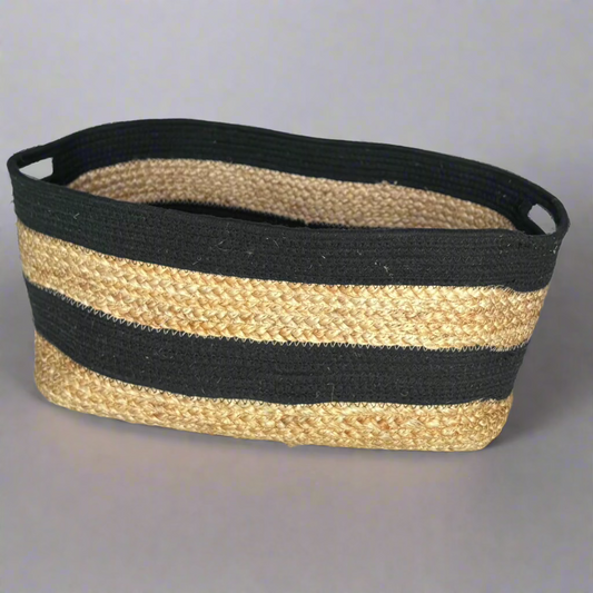 Cotton Rope Closet Baskets | Black and Beige | 16x14x8 inches