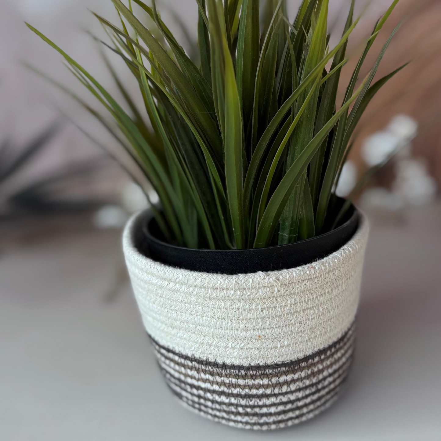 Cotton Rope Red and Black Planters- Set of 2