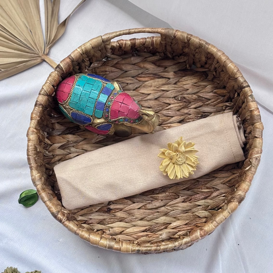 Water Hyacinth Round Tray With Handle