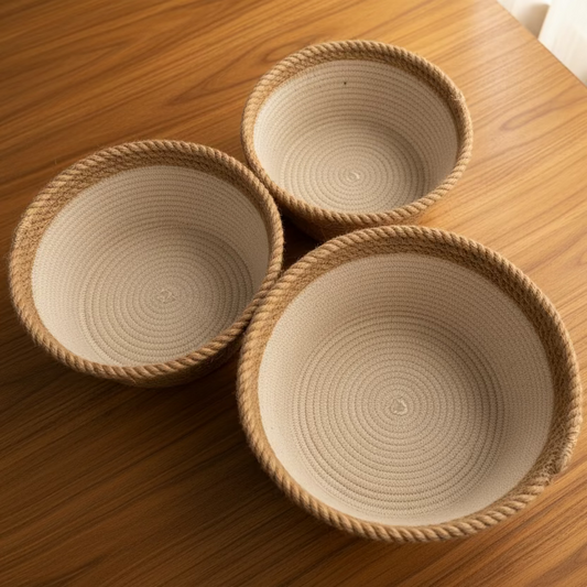 Cotton Rope White Nesting Bowls- Set Of 3