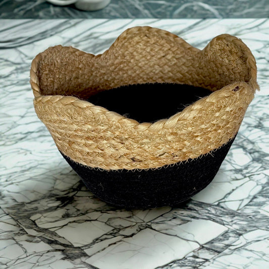 Cotton Rope Wave Bowl | Black and Beige | 6 inches