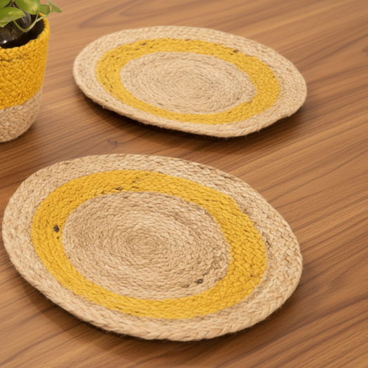 Jute 13" Placemat | Beige and Yellow | 2 units