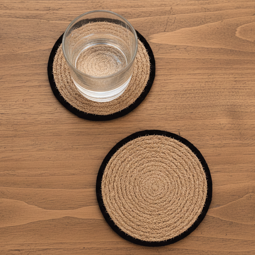 Jute Coasters | Beige and Black | Set Of 2