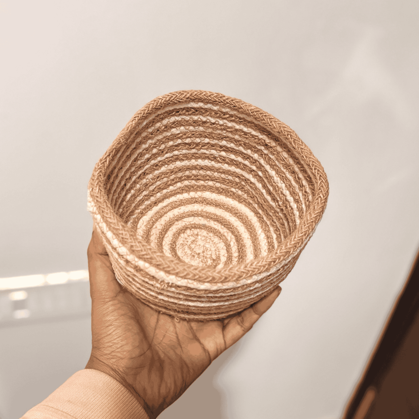 Cotton Rope Stripped Basket | White and Brown | 5 inches
