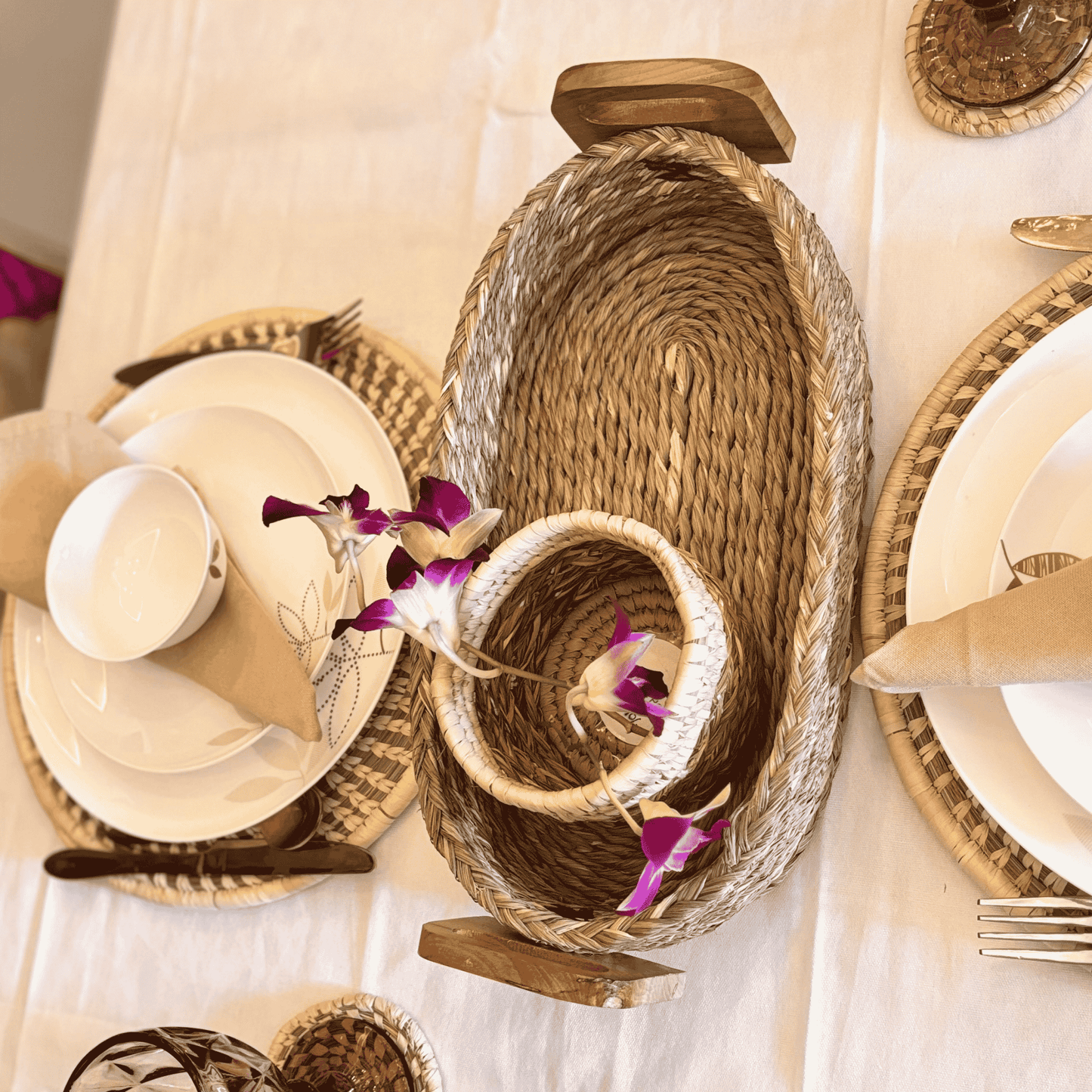 Sabai Grass Boat-shaped Basket | Natural | 14x7 inches