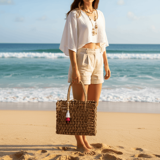 Sabai Grass Brown Mesh Tote Bag- Large