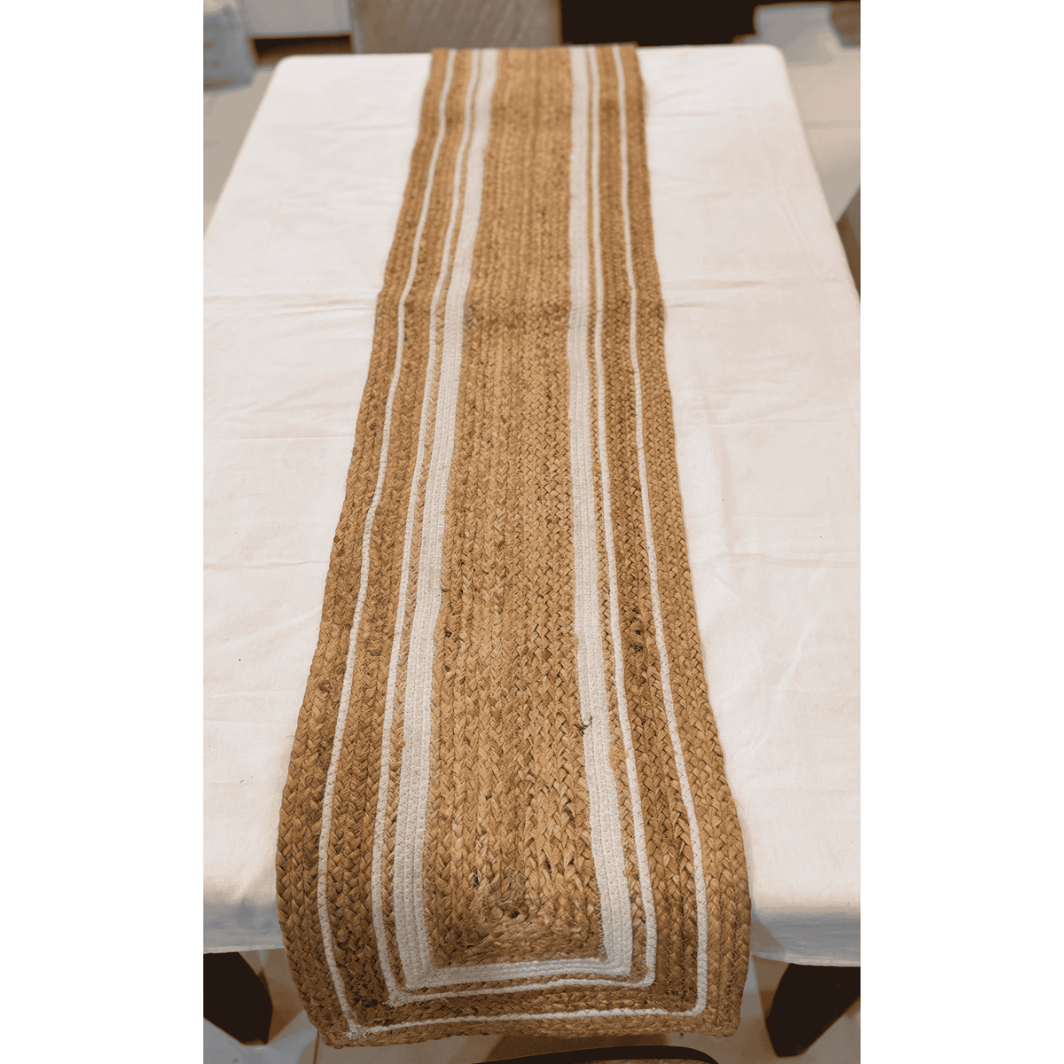 Jute Table Runner | Beige and White| 72x14 inches