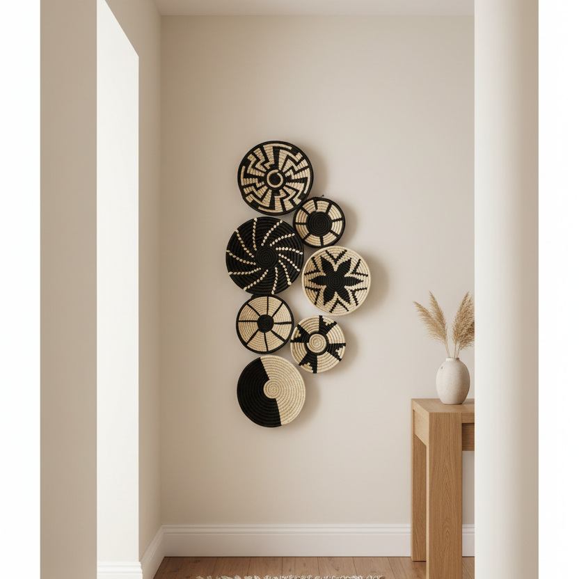 Sabai Grass Starborn Wall Baskets | Black and Beige| Set of 7