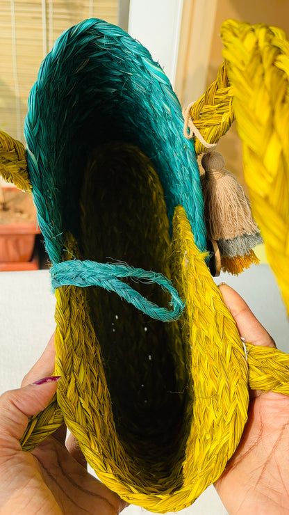 Handwoven Natural Fiber Mustard Tote Bag