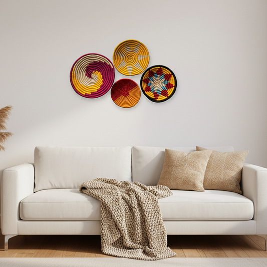 Sabai Grass Sunkissed Wall Baskets | Multicolor| Set of 4