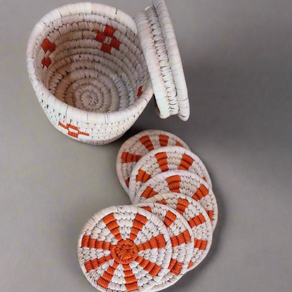 Natural Fiber Orange Bloom Coasters- Set of 6