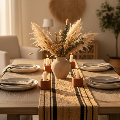 Jute Table Runner | Beige and Black| 73x13.7 inches