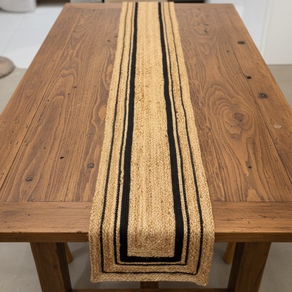 Jute Table Runner | Beige and Black| 73x13.7 inches