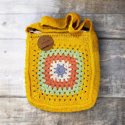 Handwoven Crochet Yellow Shoulder Bag