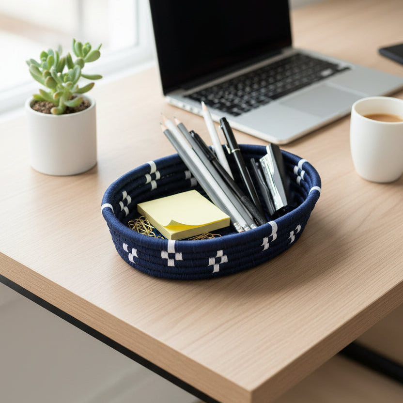 Handwoven Natural Fiber Blue Organizer