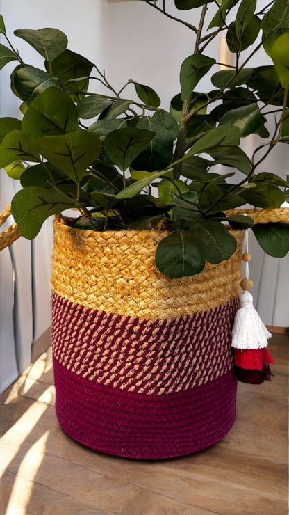 Cotton Rope Magenta Basket- 10"