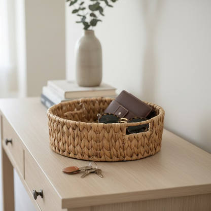 Water Hyacinth Round Tray With Handle