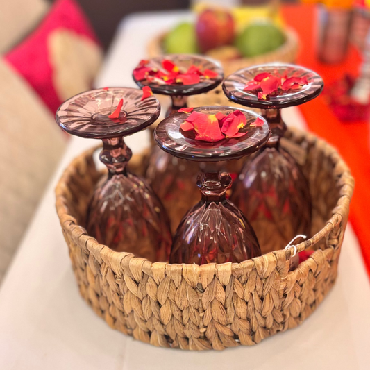Water Hyacinth Round Tray With Handle