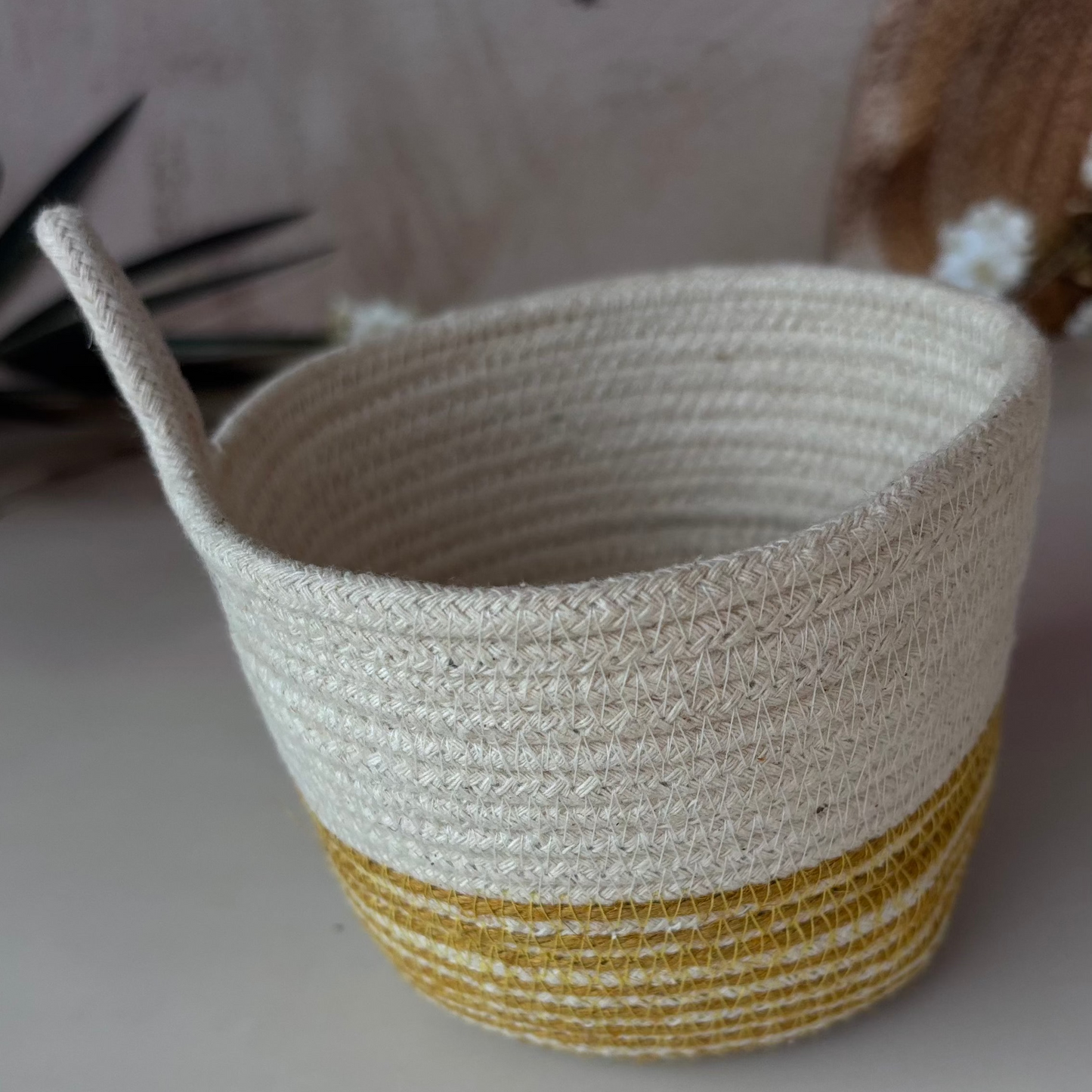 Cotton Rope Green and Yellow Planter- Set of 2