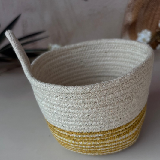 Cotton Rope Basket | Mustard and White | Set of 2