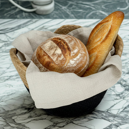 Cotton Rope Wave Bowl | Black and Beige | 6 inches