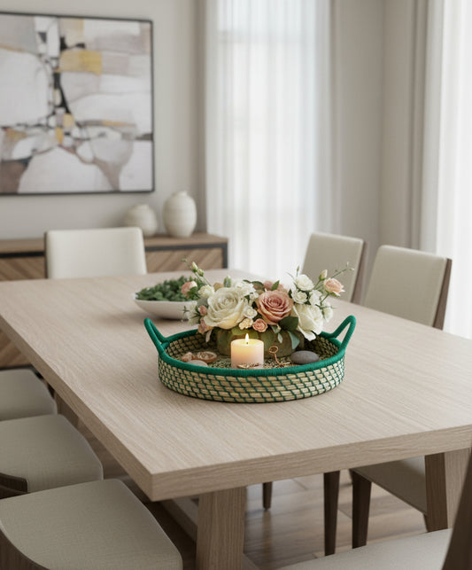 Handwoven Natural Fiber Green Tray- 10"