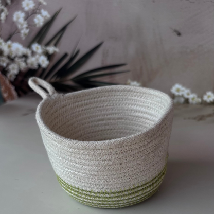 Cotton Rope Green and Yellow Planter- Set of 2