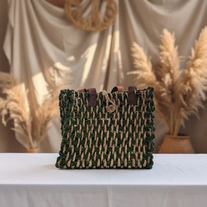 Handwoven Natural Fiber Green Mesh Tote Bag
