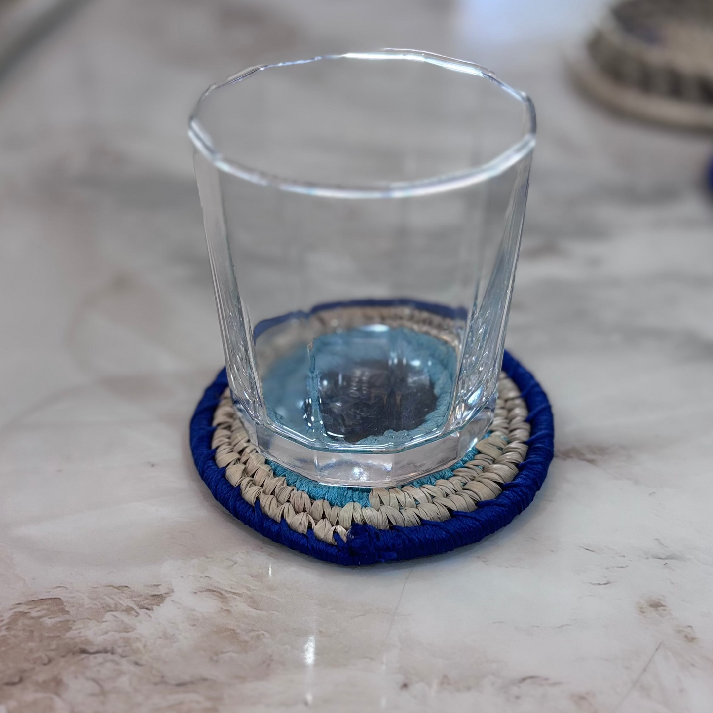 Natural Fiber Evil Eye Set of 6 Coasters, with Box