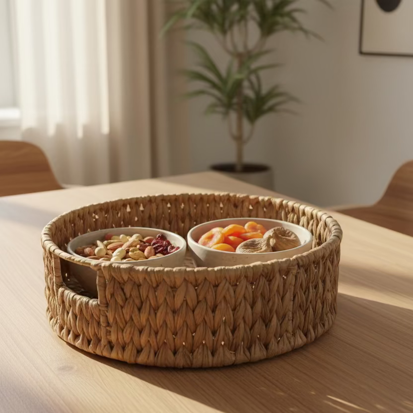 Water Hyacinth Round Tray With Handle