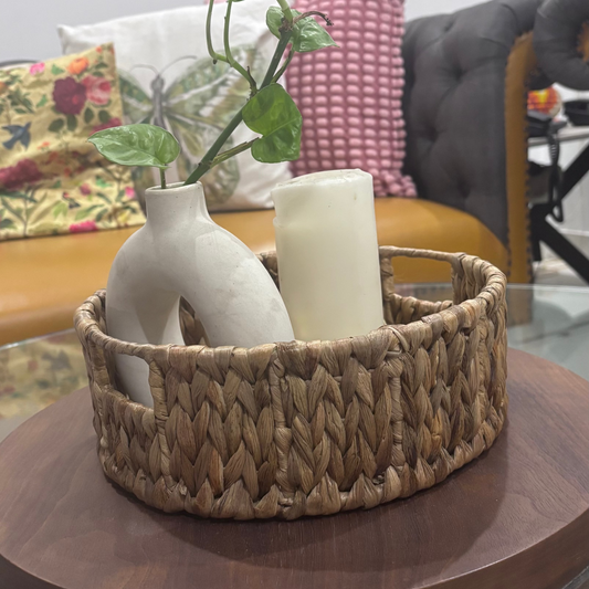 Water Hyacinth Round Tray With Handle