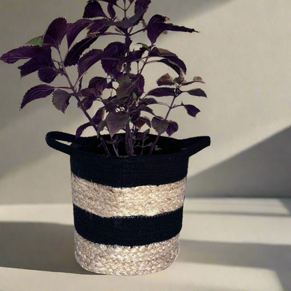 Stripped Calm Cotton Rope and Jute Basket
