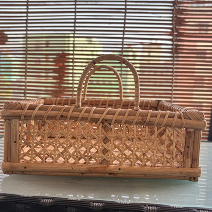 Cane Square Jali Tray With Handle | Natural | 10x3.5 inches