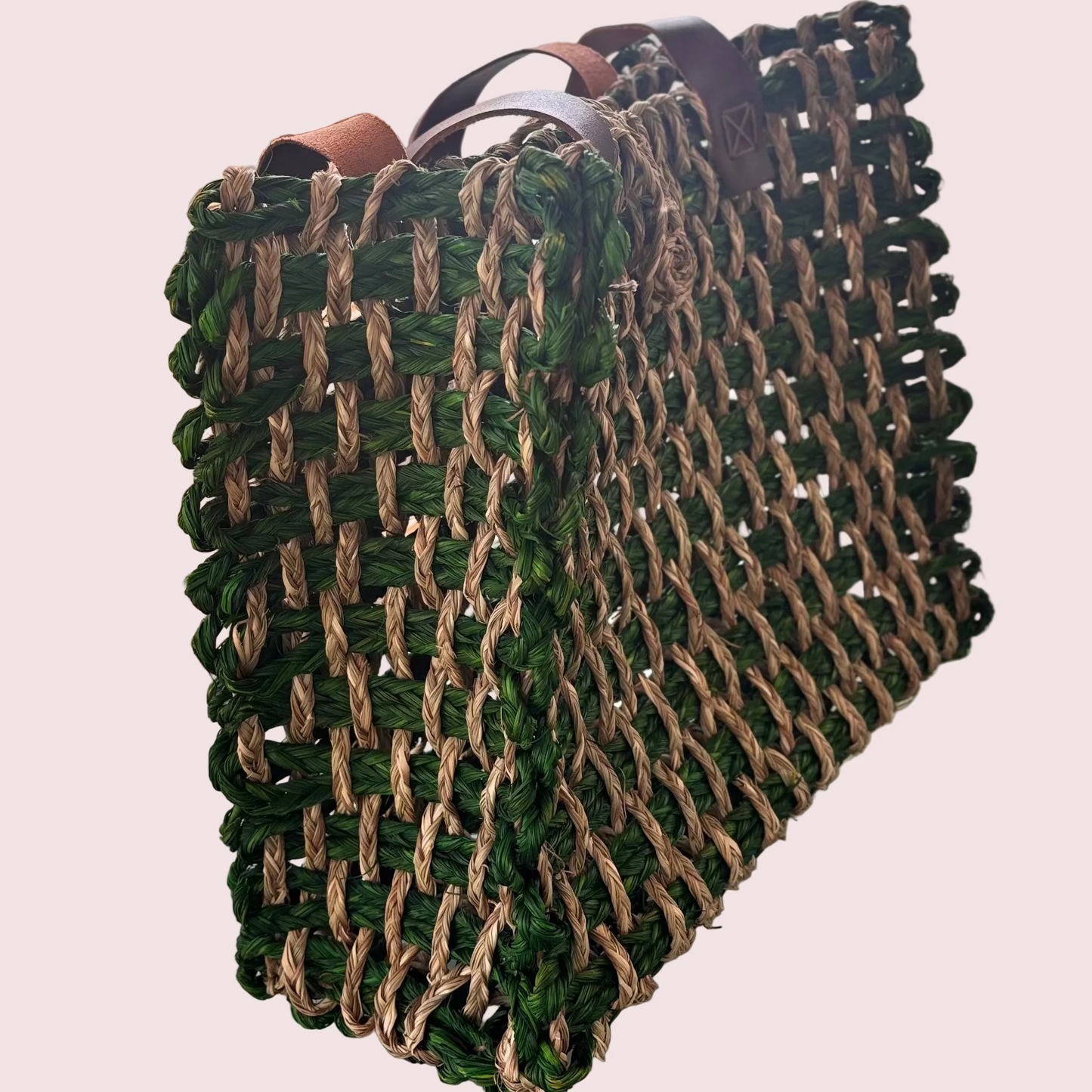 Handwoven Natural Fiber Green Mesh Tote Bag