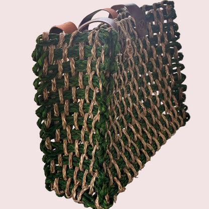 Handwoven Natural Fiber Green Mesh Tote Bag