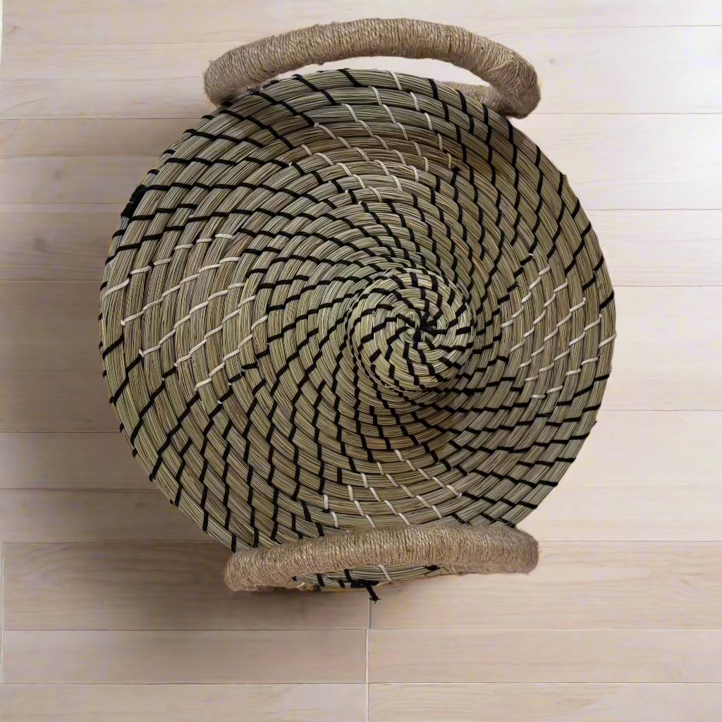 Sabai Grass Round Binding Basket, with Lid