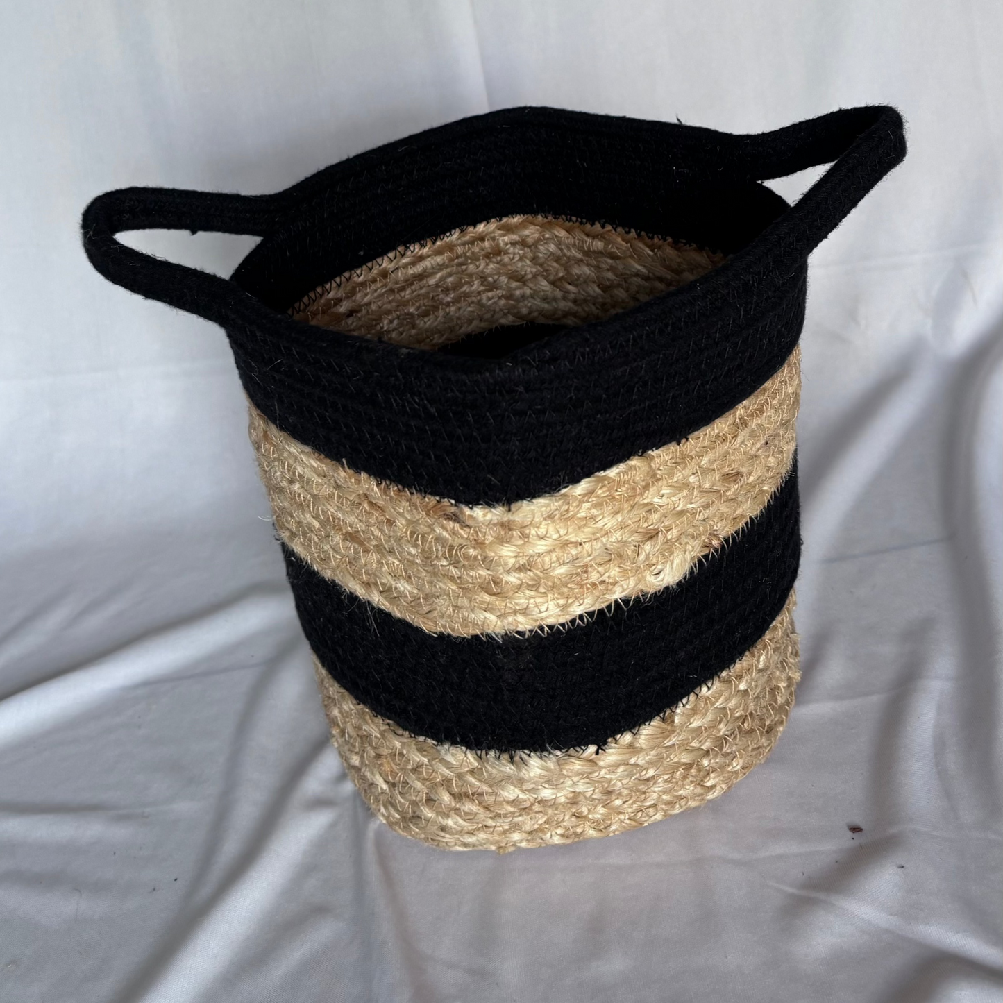Stripped Calm Cotton Rope and Jute Basket