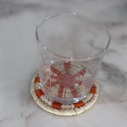 Natural Fiber Orange Bloom Coasters- Set of 6