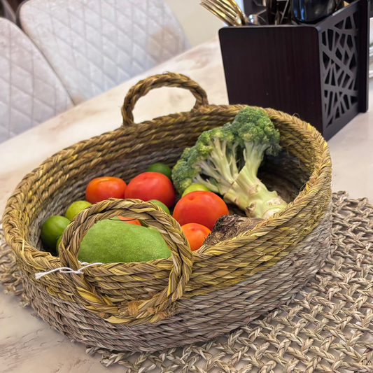 Handwoven Natural Fiber Tray- 12"x3"