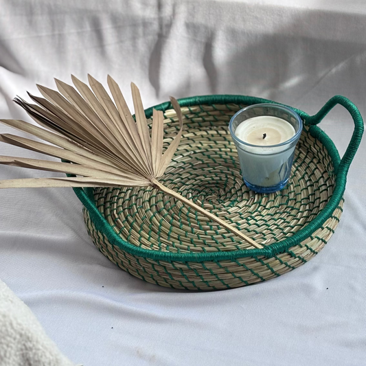Handwoven Natural Fiber Green Tray- 10"